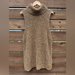 Free People Sleeveless Cowl Turtleneck Button Sides Long Knit Sweater
